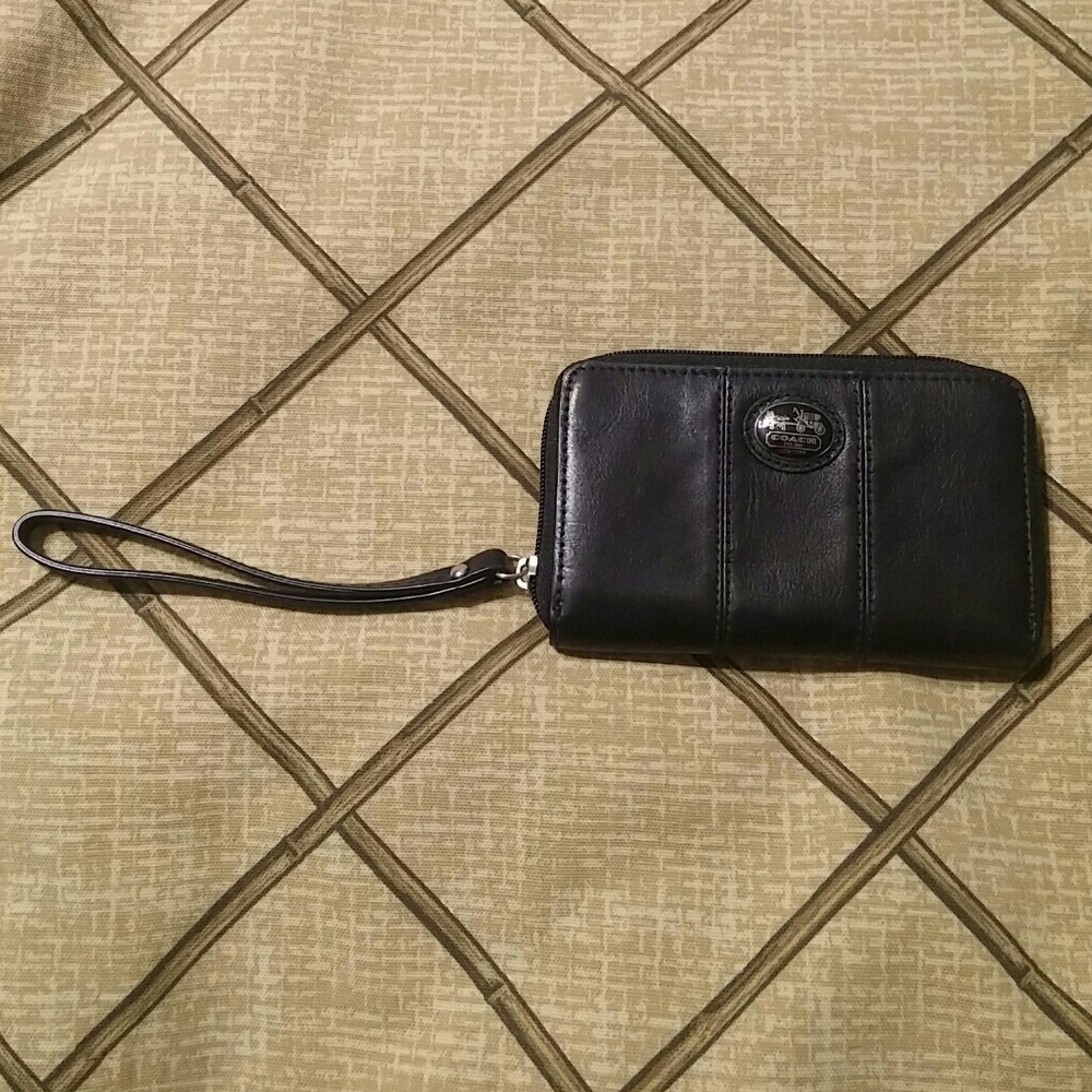 Authentic Coach Black Leather Cell Phone Wristlet